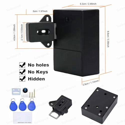 Image of Sunkizzrs RFID Electronic Drawer Lock - Smart NFC Cabinet Locks - Hidden Card Lock for Drawer /Cabinet /Locker /Cupboard /Wardrobe with 1 Pcs IC Cards & 3 Pcs NFC Tags