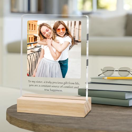 Image of Giftplease Customized Photo Frame with Text & Wooden Stand | Personalised Printed Photo Frame Gift for Sister | Birthday, Tabletop D cor | Customized Photo Gift (6x8 Inches) SIS 05