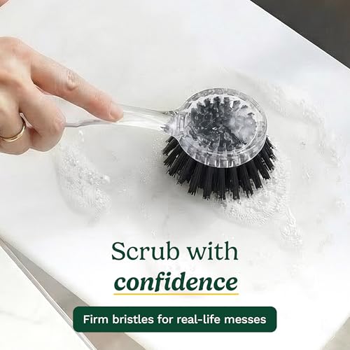 Image of Cuisinart Dish Brush with Handle 2 Pack - Kitchen Scrub Brush for Dishes, Pots & Pans, Non-Scratch Dish Scrubber, Firm Bristles for Sink & Cookware, Comfortable Grip for Everyday Cleaning