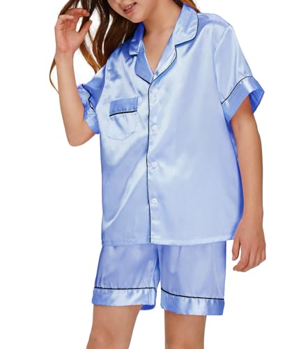 SEALINF Satin Girl Pajama Set Silk Pajamas for Girls With Eyemask 2 Pcs Button-up Sleepwear Kid Pjs Nightwear4