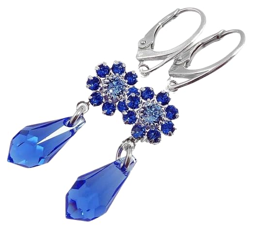 Boucles d'oreilles argent 925 et cristaux saphir le cadeau certifié idéal