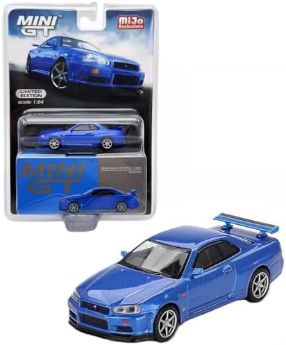 Diecast Collectibles Model Car Compatible with Mini GT 1:64 Nissan Skyline GT-R (R34) V-Spec Bayside Blue Limited Edition MGT00759