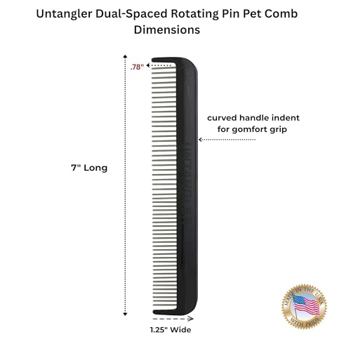 Image of Cat Comb with silky smooth rotating teeth- clears mats gently and easily (5 inch has ultra fine spaced teeth; 7 inch dual-spaced teeth) (Onyx Black, 7 inch)