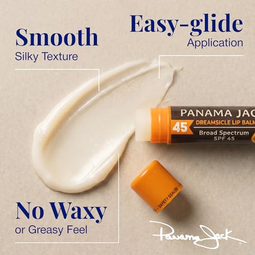 Image of Panama Jack Sunscreen Lip Balm SPF 45 Broad Spectrum, Non-Waxy, 5 Pack | Moisturizing, UVA-UVB Water Resistant Sticks, Smooth Hydrating Formula Prevents & Soothes Sensitive, Dry, & Chapped Lips