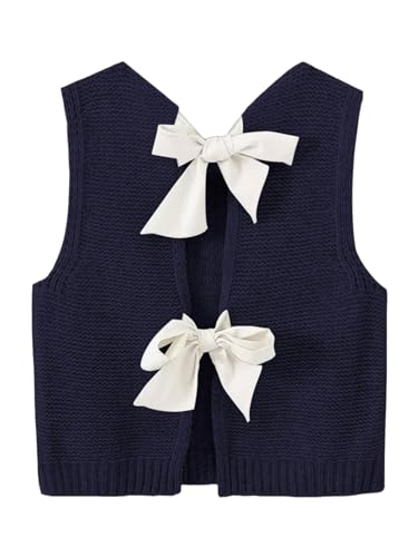 Image of GORGLITTER Women's Tie Back Cropped Sweater Vest Bow Sleeveless Knit Tank Tops Trendy Cute Cardigan Dressy Casual Outfits