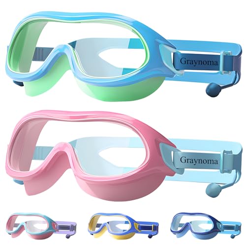 Graynoma 2 Packs Swim Goggles with Ear Plugs - Anti-Fog UV Protection