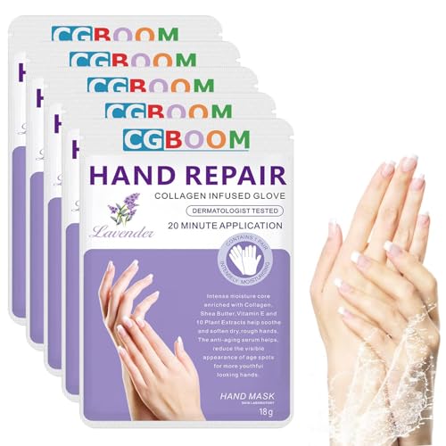 Mascarilla para Manos, 5 pares Guantes de Manos Hidratantes Lavanda, para Manos Secas y Agrietadas, Blanqueador y Antienvejecimiento mujeres y hombres