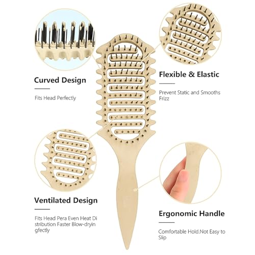 Image of Combelle Curl Defining Brush - 24 cm Vented Detangling & Volumizing Hair Brush for Curly Hair - Vegan Boar Bristles, Ergonomic Handle, Reduces Frizz & Defines Curls (Beige)