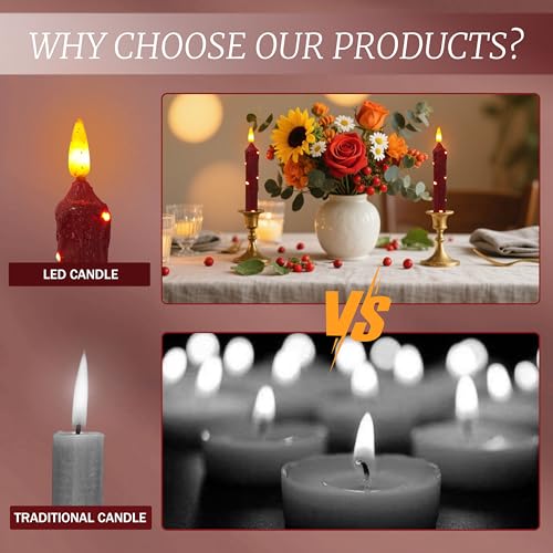 Image of 6.5 Inches Primitive Real Wax LED Flameless Red Short Candlesticks Hand Dipped Battery Operated Candles with Timer Remote Candles for Christmas Vintage Rustic Home Decor, Pack of 4(Red)