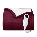 Bedsure Heated Blanket Throw Blanket - Fast Heating Electric Blanket, Soft Flannel Heated Throw with 4 Time Settings, 6 Heating Settings, Gifts for Grandma, Grandpa, Grandkids (50'x60', Burgundy)
