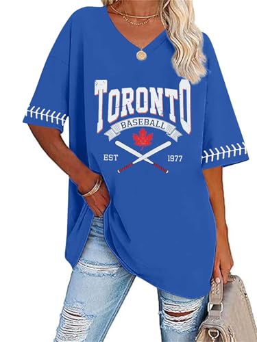 SFHFY Baseball Jersey Women: Oversized Baseball Mom Shirt V Neck Baseball Team Tee Casual Game Day Sport Top B-Blue