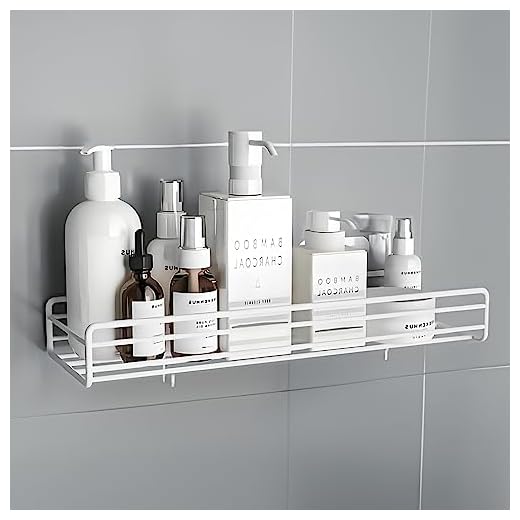 Estante de ducha sin taladrar, 1 unidad de 26,5 cm de estilo largo, autoadhesivo, organizador de baño, organizador de ducha, de acero inoxidable, cesta de ducha para baño, cocina (blanco)