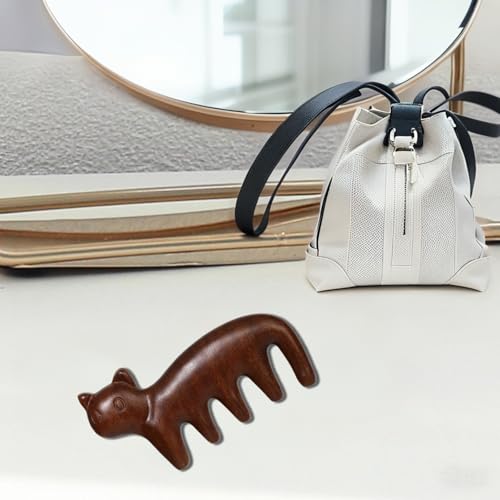 Masajeador de cuero cabelludo de madera con forma de gato miniatura 6