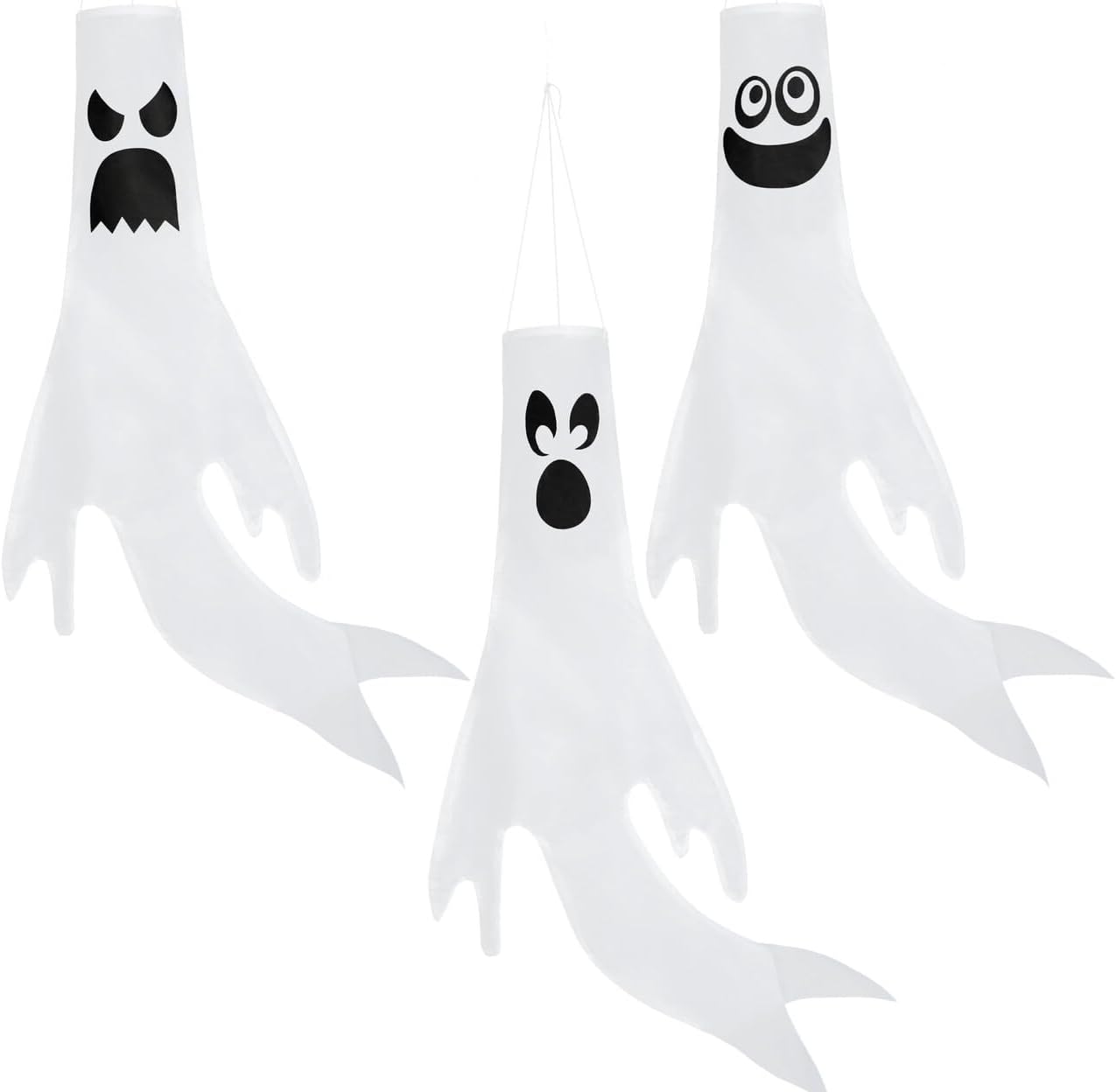 JOYIN 3 Pcs Hanging Ghost Windsocks Halloween Decorations Outdoor Indoor, Haunted House Decor Party Supplies for Front Porch Tree Garden Yard Lawn Patio, White image 4