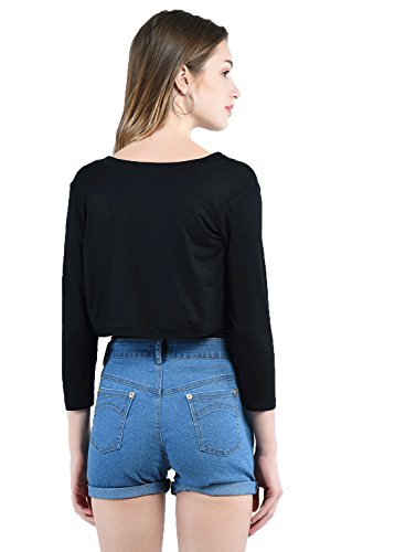 Image of PepTrends Women's Knitted Open Neck Three Fourth Sleeves Shrug(Black, Medium)