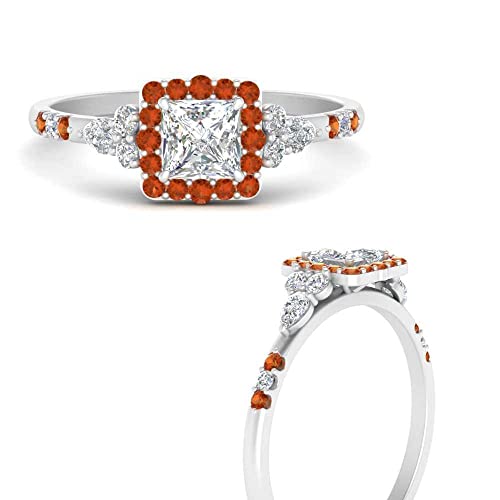 Image of Choose Your Color 925 Sterling Silver Princess Shape Petite Engagement Rings Halo Edwardian Engagement Ring Everyday Wedding Jewelry Handmade Gifts for Wife : US Size 4 to 12