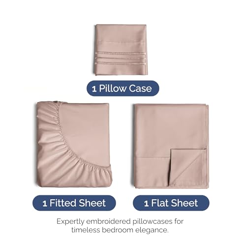 Image of Twin Size 3 Piece Sheet Set - Ultra Soft & Cooling Bed Sheets - Dusty Pink | Fits 8 Inch to 16 inch Mattress, Wrinkle Free & Fade Resistant with Deep Pockets, Breathable, Comfy Hotel Luxury Bedding