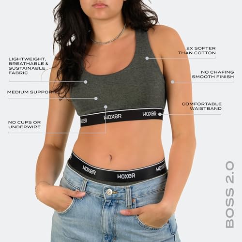 Image of Woxer Boss Bralette for Women - Wireless, Seamless Racerback - Modal Sports Bra, Lounge, Sleep Bralette, Wireless Bra