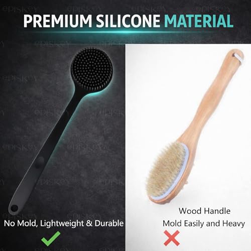 Image of Episkey Soft Silicone Back Scrubber Shower Bath Brush with Long Handle | Flexible Bristles for Smooth Skin | Exfoliating Brush | Body Scrubber for Women, Men & Boys| for Body Wash & Bathing