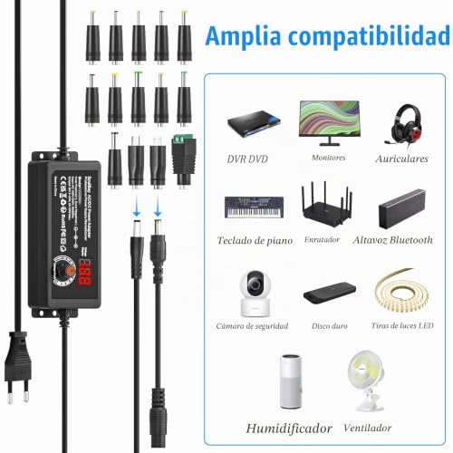 Cargador universal regulable de 24V 3A con 14 conectores y cable inversor de polaridad 7