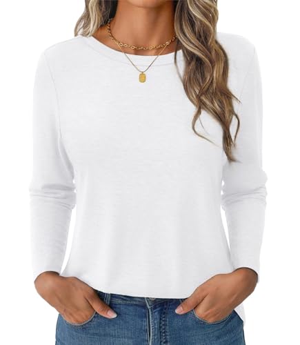 Women's Long Sleeve Shirts Casual Crewneck Tops Fall Fashion Soft Basic Tee for Work Business 2025