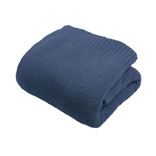 Jooja, gestrickte gemütliche Bettdecke, plüschig, flauschig, weich, Queen Size, luxuriöse Bettdecke, 229 x 229 cm, Marineblau – Ansicht 1