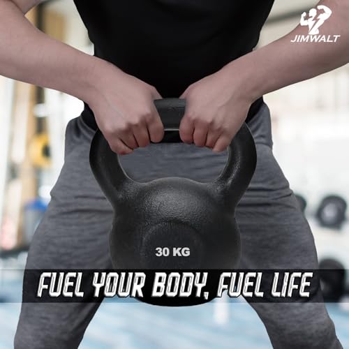 Image of Jimwalt Heavy Duty Enameled Cast Iron Kettlebell | Smooth Non-Slip Grip, Chip-Resistant Coating | Perfect for Strength Training & Home Gym (Enameled Coated 30KG)