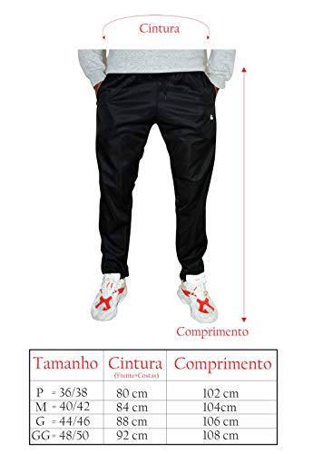 Calça Masculina Esporte Agasalho com Bolsos Laterais e Logo Estampado Ref. 375 Cor:Preto;Tamanho:M
