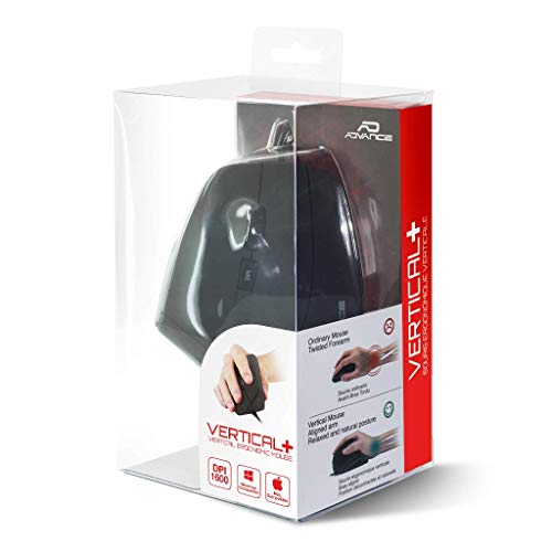 ADVANCE SOURIS FILAIRE BUREAUTIQUE ERGONOMIQUE VERTICAL PLUS BLACK - 6 BOUTONS / 2 Niveaux de résolutions 1000 & 1600 Dpi / CAPTEUR OPTIQUE