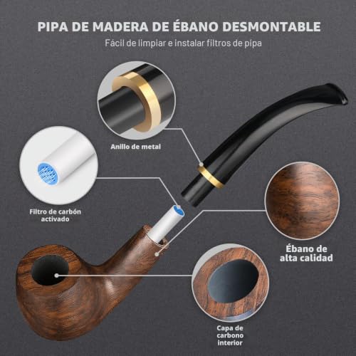 Bolsa de cuero para pipa de tabaco con accesorios selectos de madera de pera 2