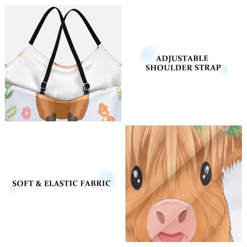 Girl Bathing Suits 3-10 Y Beach Swim Suits Kids, Cute Highland Cow Flowers Mauve3