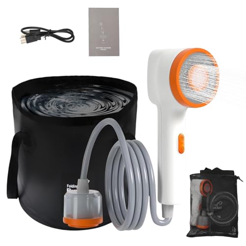 NEBELTREKK Portable Camping Shower with Light,2-in-1 Portable Shower for Camping,Carbon Filtration Shower,5 Gals Foldable Bucket, Rechargeable for Camping,Pet Bath,Gardening,Car Wash (Compact, Medium)