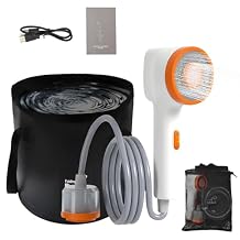 Portable Camping Shower with Light,2-in-1 Portable Shower for Camping,Carbon Filtration Shower,5 Gals Foldable Bucket, Rechargeable for Camping,Pet Bath,Gardening,Car Wash