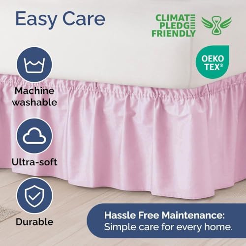 Image of Bed Skirt - Wrap Around Dust Ruffle Bed Frame Cover with Easy Fit Elastic Strap, Double Size 12 Inch Inch Drop, Microfiber Pleated, Machine Washable |Light Pink, (72inchx72inch)