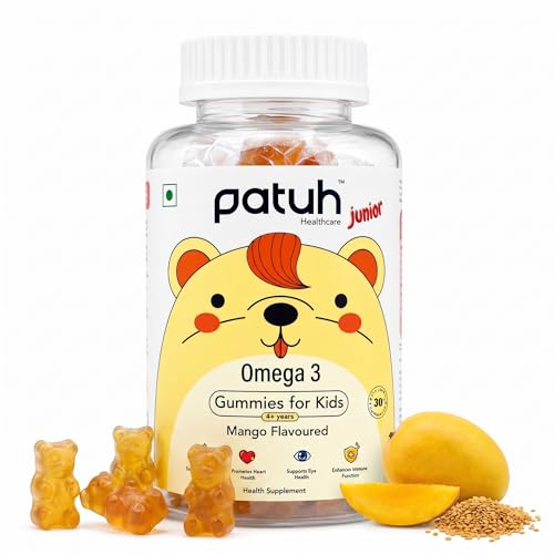 Image of Junior Omega 3 Kids Gummies (4+ Years), Supports Brain Development, Memory, Focus & Immunity, DHA Omega 3 Supplement for Kids, 100% Veg (Mango Flavour, 60 Gummies)