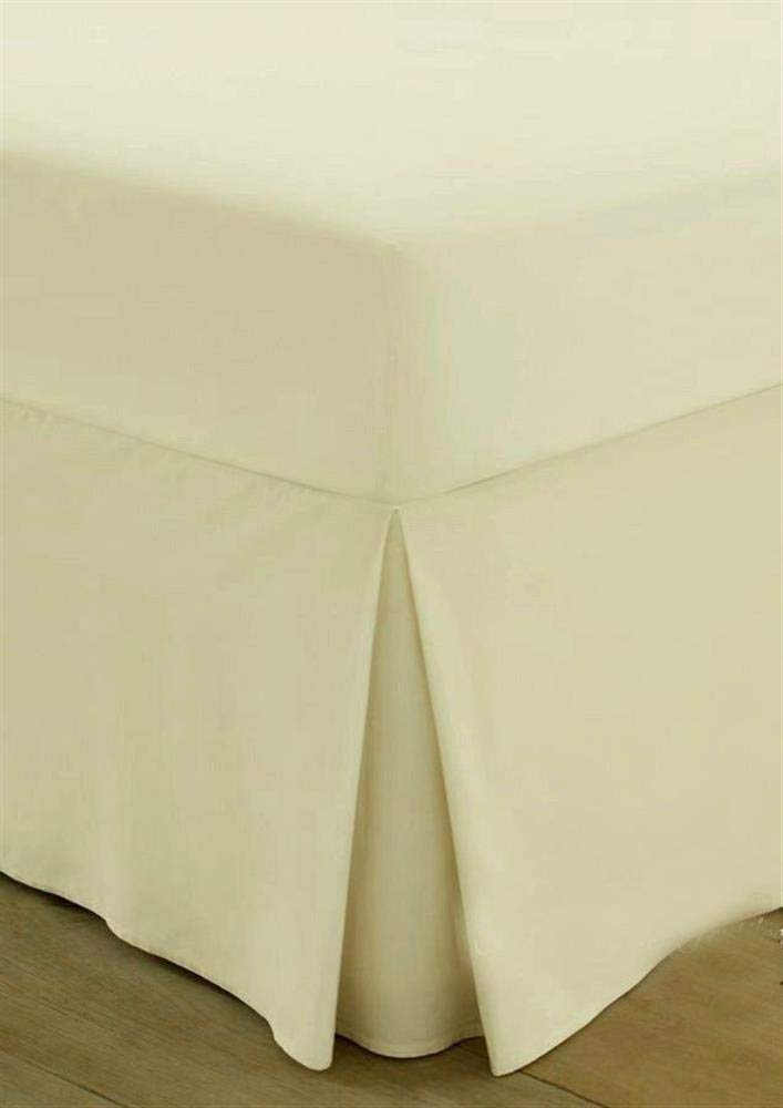 DL Egyptian Cotton - Valance Fitted Sheet - Box Pleated - Plain Dyed - T200 Thread - Small Double 4Ft Size Bed - Cream