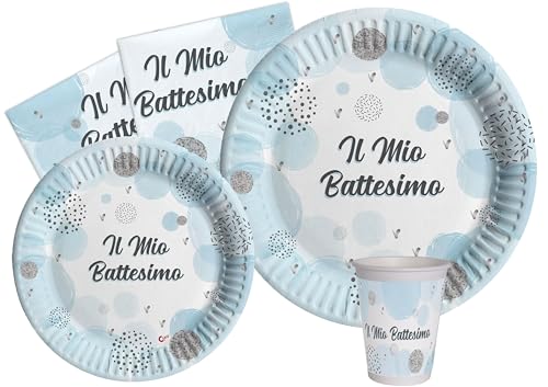 Kit vaisselle de fête Battesimo bleu pour simplifier l'organisation de repas