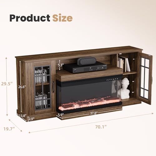 EROMMY-3-Sided-Farmhouse-Fireplace-TV-Stand-for-TVs-up-to-80-Media-Entertainment-Center-with-Transparent-Door-Storage-Cabinet-70-Large-TV-Stands-with-36-Electric-Fireplace-Oak EROMMY 3 Sided Farmhouse Fireplace TV Stand for TVs up to 80 Media Entertainment Center with Transparent Door Storage Cabinet 70 Large TV Stands with 36 Electric Fireplace Oak