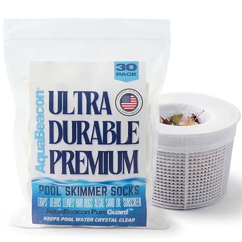 Aquabeacon Premium 30-Pack Original Longer Lasting Pool Skimmer Socks with Aquabeacon PureGuard Ultrafine Mesh Perfect Pool & Spa Savers for Filters Baskets and Skimmers