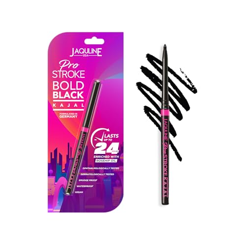 Image of JAQULINE USA Pro Stroke Bold Black Kajal | Smudge-Proof & Waterproof | 24Hr Long Stay | Intense Black Pigment | Vegan Formula | Smooth Eye-Defining Kajal