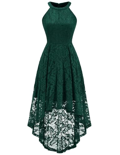 Image of Dressystar Women Halter Lace Wedding Guest Dress Hi-Lo Cocktail Party Bridesmaid Formal Dresses