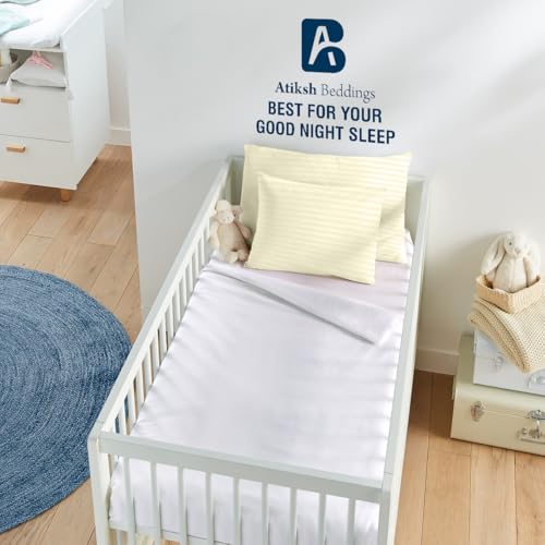 Image of Atiksh Beddings 12x16 Toddler Travel Pillow Cases, Pack of 2, 100% Egyptian Cotton, 600 Thread Count, Zipper Closure, Small Pillowcase for Kids, Daycare, Preschool & Travel, Ivory Stripe