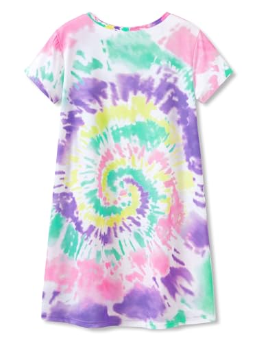 Tebbis Teen/Little Girls Nightgown – Summer Short Sleeves Sleepwear Trendy Tie Dye Spiral Nightdress Pajama Size 6-162