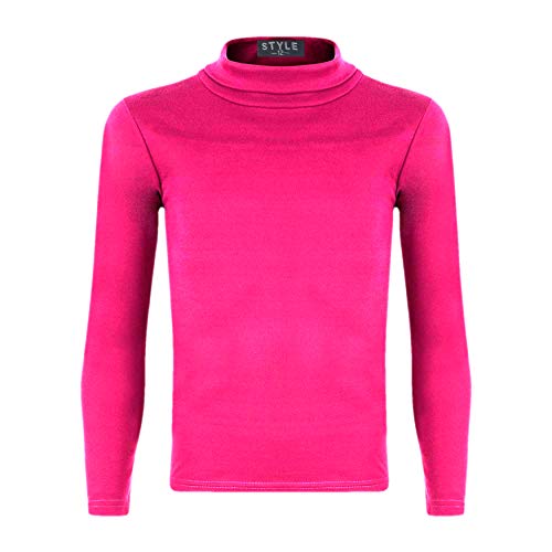 Image of Girls Turtleneck Long Sleeve Plain Basic Top Kids Boys Jersey Polo Tops 2-14 Yrs