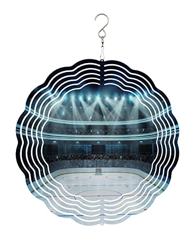 Wind Spinner 9.8" Dia – 3D Stainless Steel Laser Cut Metal Art Hanging Wind Spinner Hockey Photo Of A Sport Arena Full Of Peopke Fans Audience Wind Chimes For Indoor/Outdoor Decor #TOP8