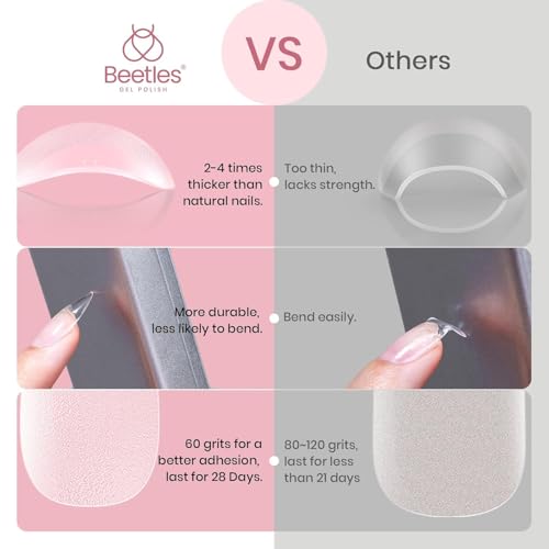 Image of Beetles Gel Nail Tips 576Pcs Extra Short Almond Fake Nails Etch-X Half Matte Press on Nail Tips Full Cover Gifts for Women Gel Nail Polish Extensions Set