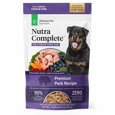 ULTIMATE PET NUTRITION Nutra Complete Freeze Dried Raw Dog Food, Veterinarian Formulated with Antioxidants, Prebiotics & Amino Acids (5 Ounce, Pork)