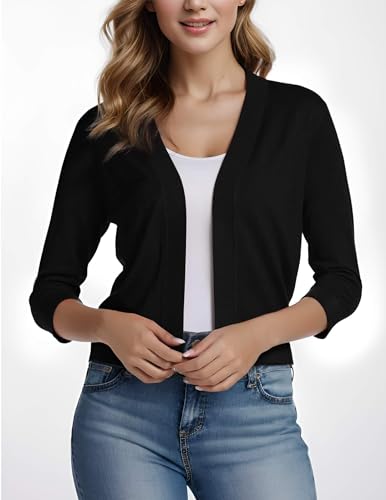 Women's Shrug Sweaters 3/4 Sleeve Cropped Cardigan Trendy Casual Open Front Jacket Coats2