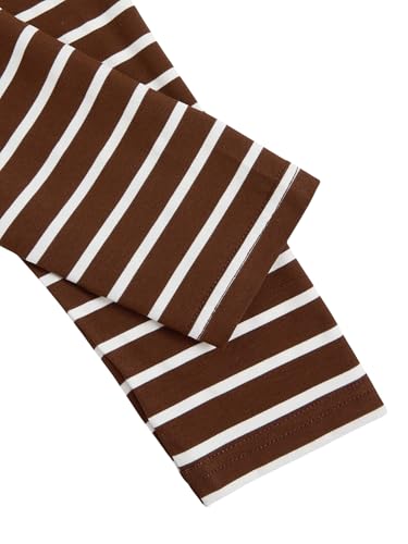Image of Milumia Women's Elbow Patch Striped High Low Top T-Shirt White and Brown Large