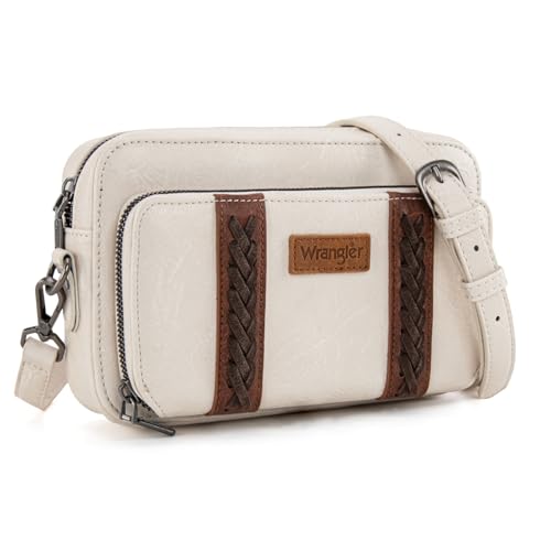 Wrangler Crossbody Bag for Women Small Western Vegan Leather Cross Body Purse Multi Pocket Crossover Bags Shoulder Purse Fashion Wallet Purses with Detachable Strap WG2207-30031OW